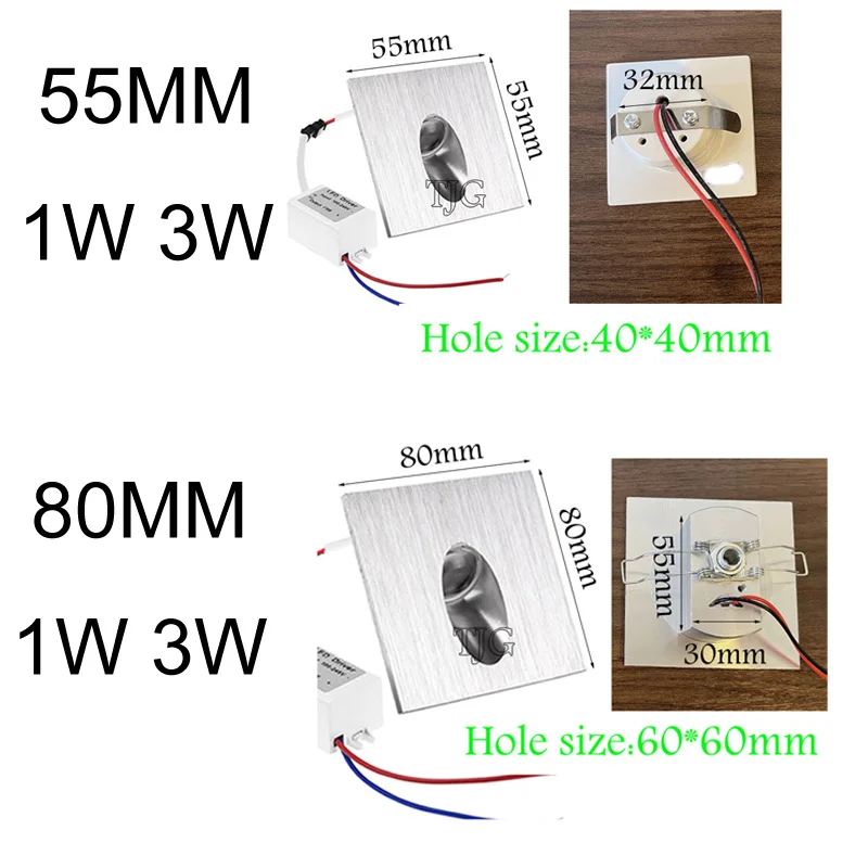 LED Floor Wall Lamp Embedded Stair Step Corridor Lamp 1W 3W 85-265V Night Light Indoor Wall Footlight DC12V 4 Shell color