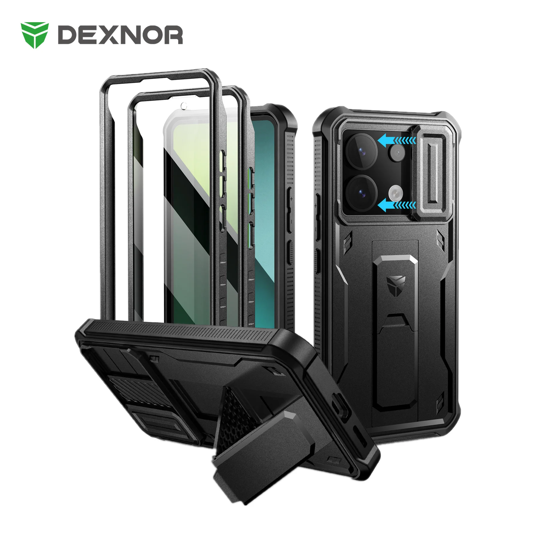 

For Redmi Note 13 Pro 5G Case Full Body Rugged Armor Shockproof Case with Camera Cover and Built-in Screen Protector Kickstand