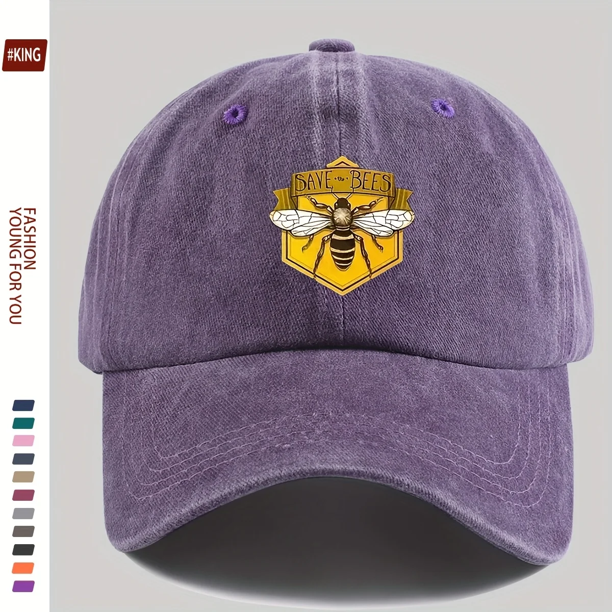 หมวกเบสบอลพิมพ์ลายผึ้งย้อนยุคพร้อมระบบระบายอากาศที่ปรับได้และป้องกันแสงแดดสําหรับคู่รักสเก็ตบอร์ดบนท้องถนน