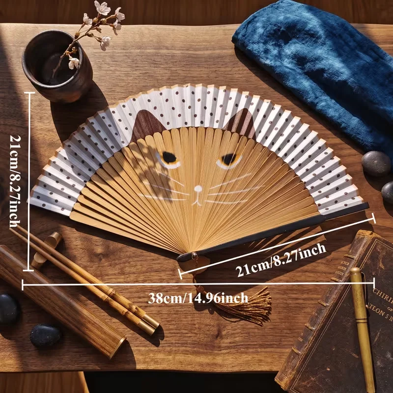 20pcs/30pcs/40pcs/50pcs Decorative Folding Fans, Traditional Handmade Bamboo Hand Fans, Lovely Cat Auspicious Patterns, Suitable