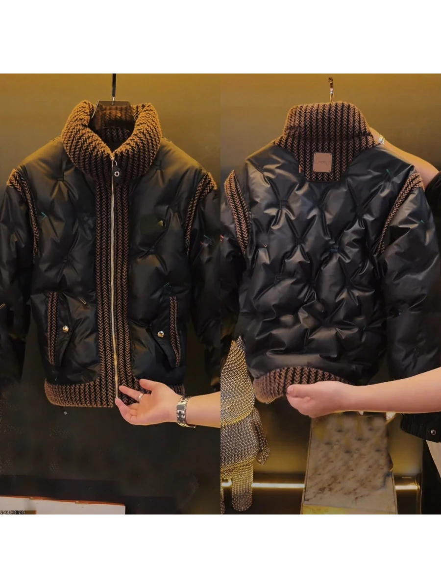 

Thiened High-End Cotton Jaet Stand Collar Men's Winter New Sle Warmth Youth Casual Long Sve Stand Fit Faionable