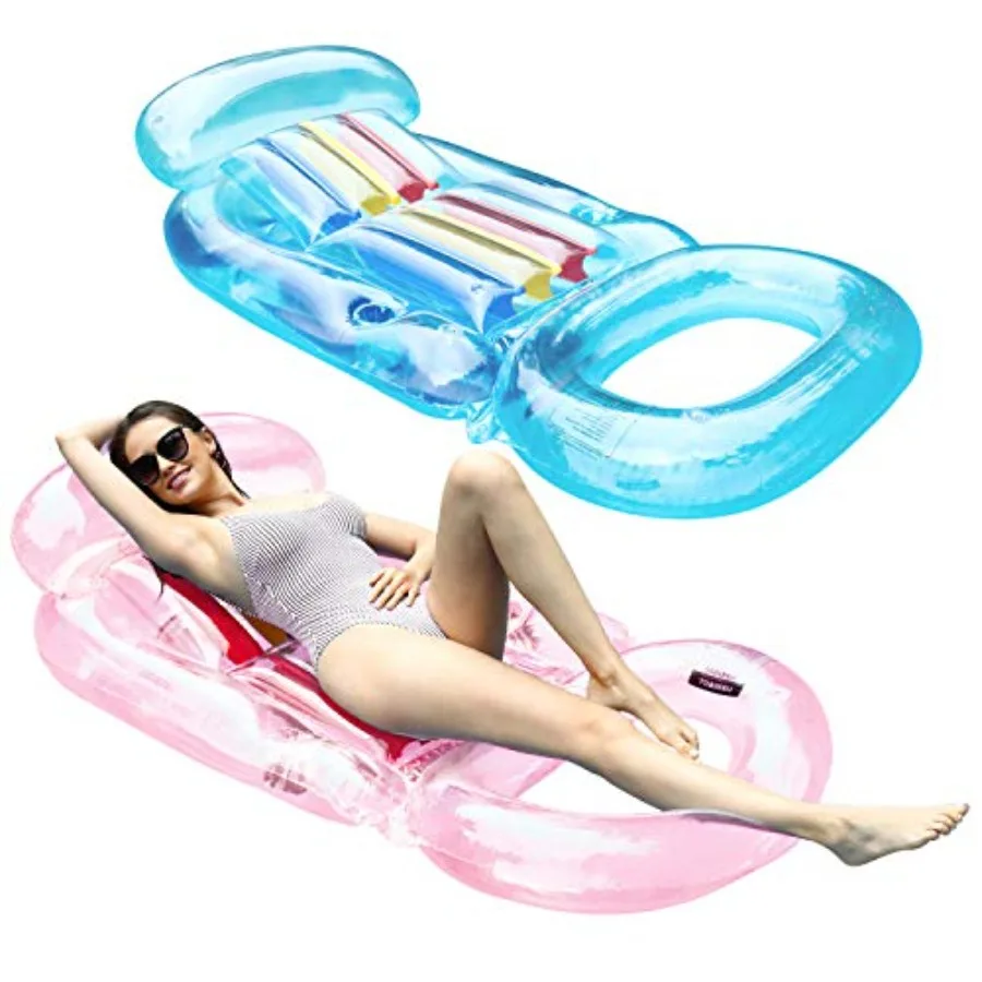 

Inflatable Pool Lounge, 2 Pack Inflatable Pool Floats with Headrest, Backrest and Footrest, Pool Raft Swimming Pool Lounger wit