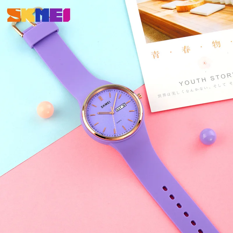 Skmei Casual Simple Women\'s Watch round Scale Double Calendar Elegant Quartz Watch for Female Students