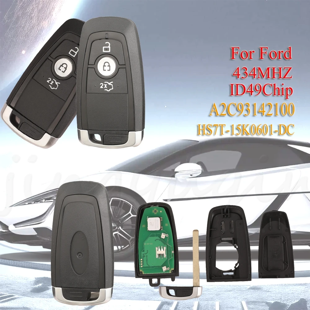 

jingyuqin 3Buttons 434mhz ID49 Chip For Ford Edge Figo KA S-MAX Galaxy 2017-21 A2C93142100 HS7T-15K0601-DC Smart Remote Car Key