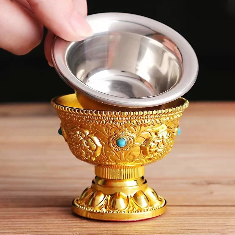

Cz alloy eight auspicious tall water supply cup stainless steel liner eight supply cup buddhist utensils and supplies