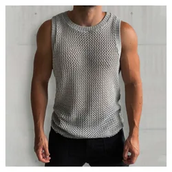 Summer Men's Mesh Breathable Vest Sexy Cutout Muscle Men Sleeveless Tee Casual Sport Sleeveless T-shirt Grey Men's Vest Tank Top