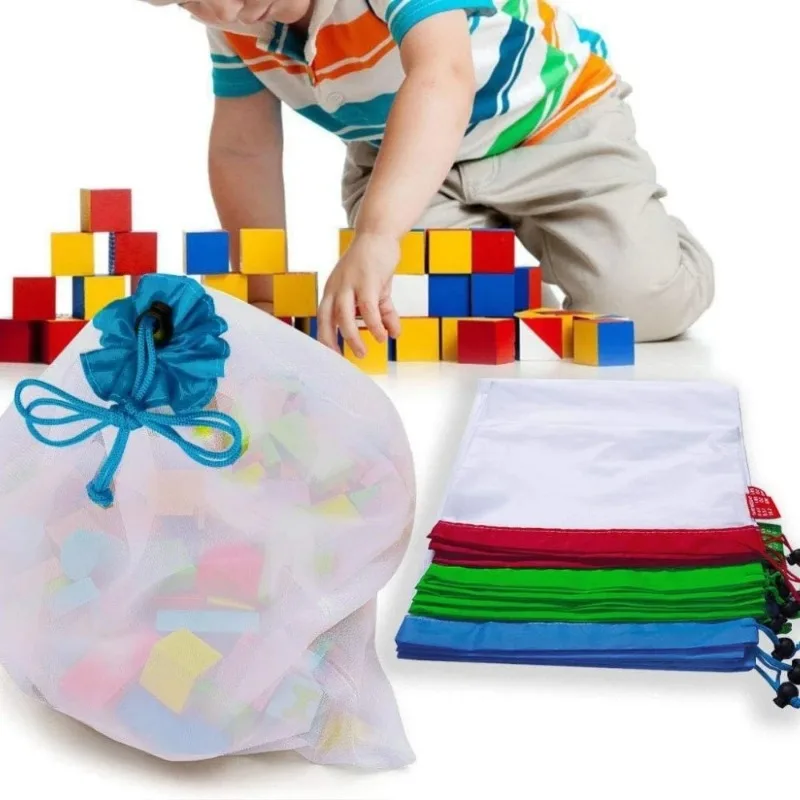 Mesh Drawstring Storage Bag Puzzle Building Block Sorting Pouch Reusable Washable Toy Bags Organizer Kitchen Fruit Vegetable Bag