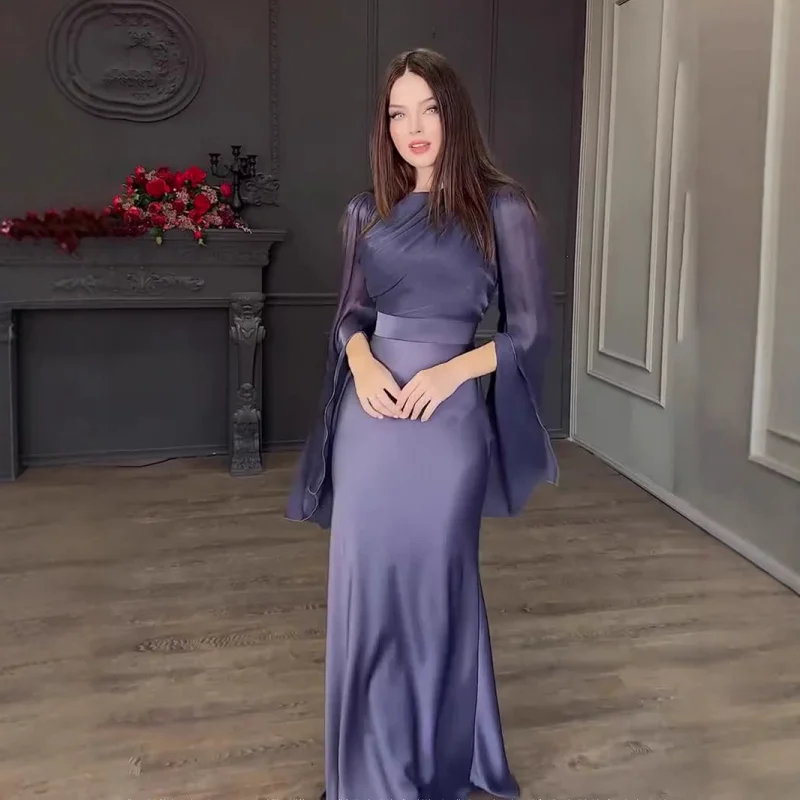 2025年新年 パッチワークガラス糸 ワイドスリーブ ロングスリムドレス サテン おしゃれ エレガントな女性用ガウン