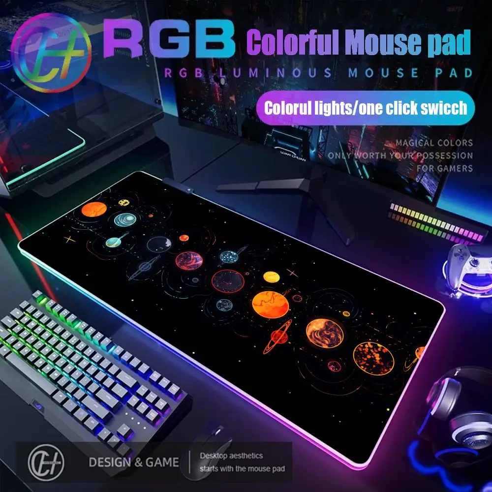 

Space Mouse Pad RGB Gaming Mouse Pad Desk Mat HD Gamer Large LED Light XXL MousePads PC Computer Carpet