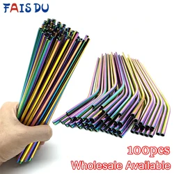 100pcs Reusable Stainless Steel Metal Straws Colorful and Environmentally Friendly Bar Party Beverage Straws Can be Wholesale