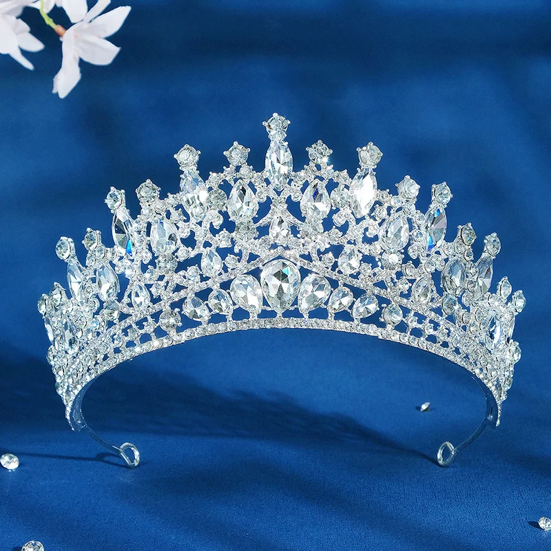 Efily Bridal  Luxury Princess Tiara Round Baroque Pageant Crowns Crystal Full Crown King TiarWedding Crown Hair Dress