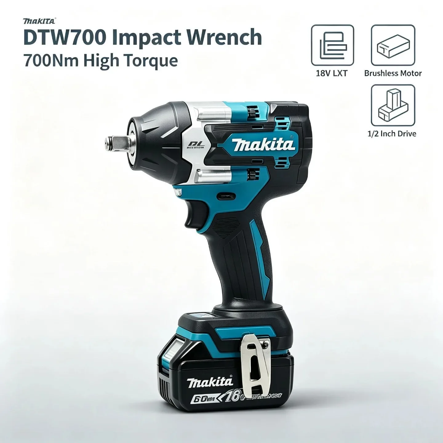 Makita 18V DTW700 Bürstenloser Akku-Schlagschrauber 1000Nm Leistungsstarkes Schlagdrehmoment-Werkzeug mit variabler Geschwindigkeitsregelung und Auto-Stopp-Funktion für Bau, Garage und Gerätewartung