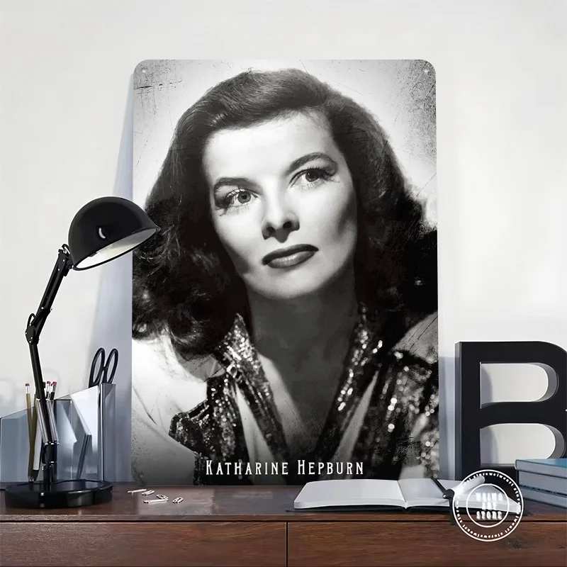 Katharine Hepburn Metal Poster Custom Wall Art Retro Vintage Tinplate Signs for Man Cave Decoration Home Decor Items House Room