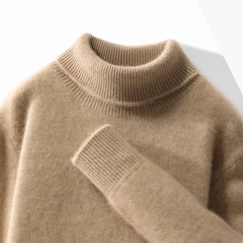 Autumn And Winter Men's 100% Wool Loose Sweater High Neck Solid Color Casual Plus Size Knitted Bottoming Shirt
