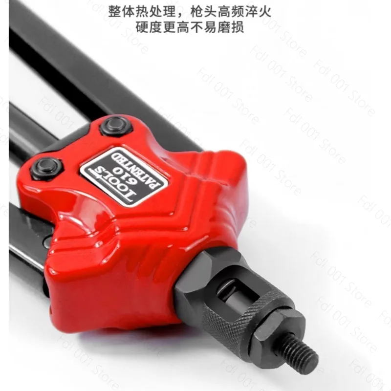 Manual Rivet Gun Tool with Interchangeable Heads for Threaded Nut & Standard Rivets