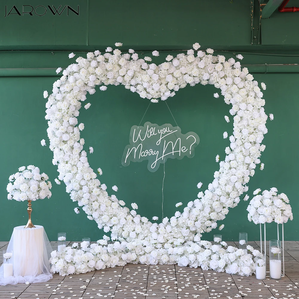 White Series Artificial Rose Hydrangea Love Heart Shape Floral Arrangement for Wedding Event Backdrop Decoration Proposal Props