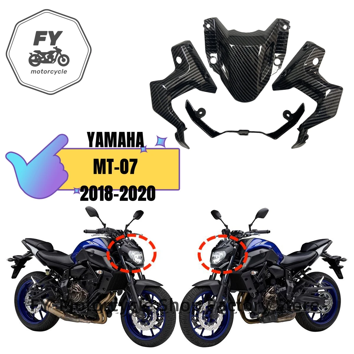 

For YAMAHA MT 07 2018 2019 2020 Headlight upper nasal mask front steering signal bracket lower panel of headlight MT-07 MT07