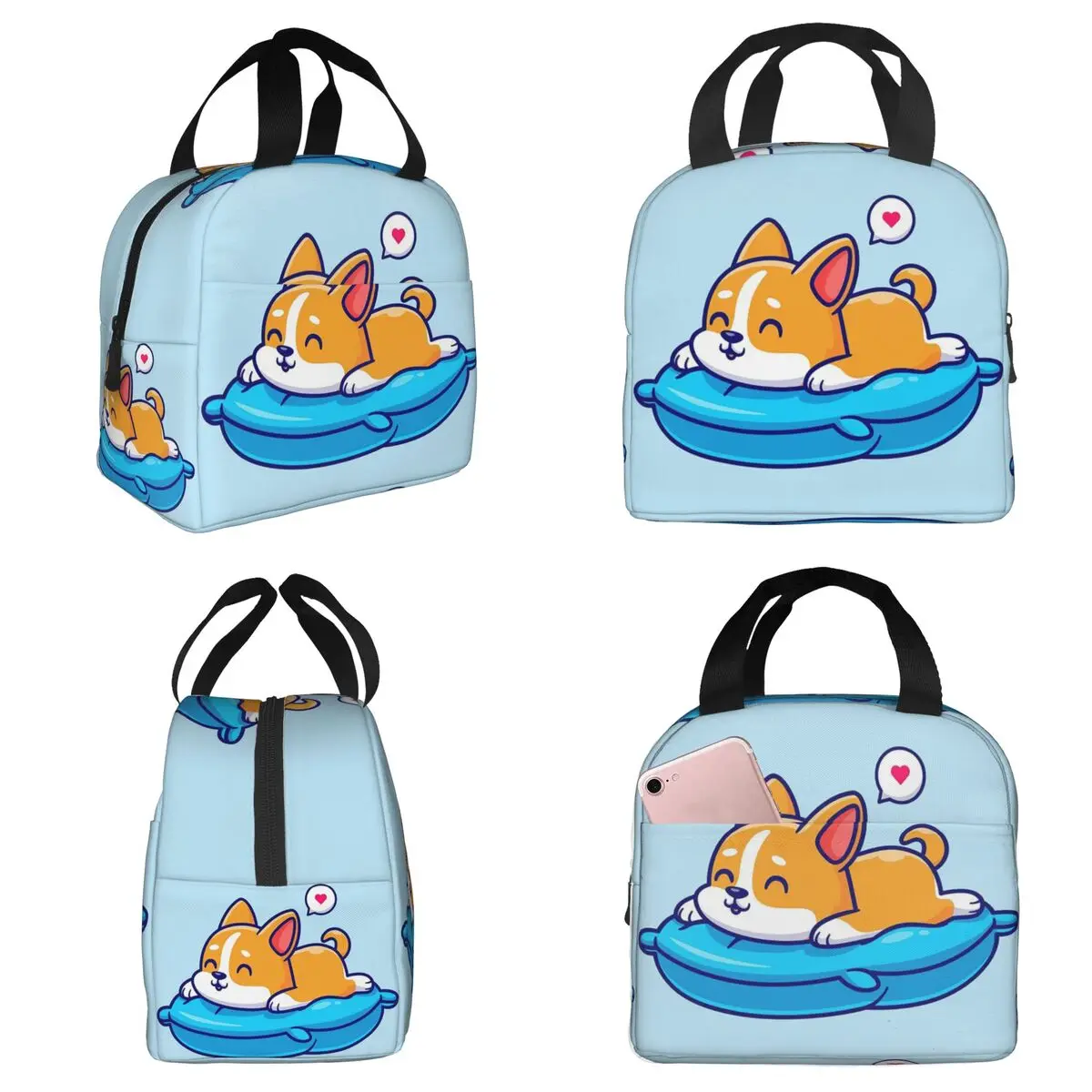 Corgi Puppy Lie Down In Blue Insulated Lunch Bag for Women Office Cooler Thermal Food Box Tote Portable Lunch Boxes Container