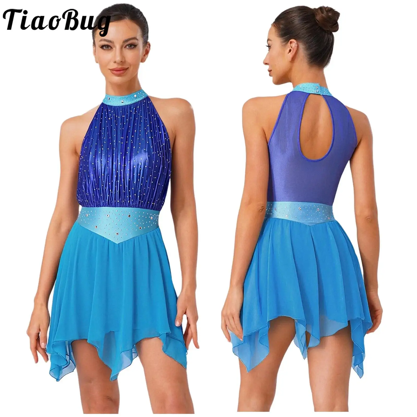 

Women Lyrical Dance Dress Rhythmic Gymnastics Leotards Mesh Tutu Dress Sleeveless Leotard Figure Skating Modern Ballet Dancewear