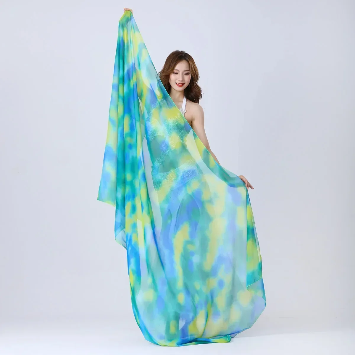 12 Colour Belly Dance Performance Tie Dye Light Texture Veil Shawl Scarf  Women Rectangle Hand Thrown Veils 250cm * 120cm