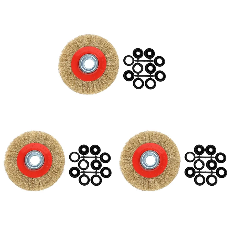 

WCS-3Pcs 8 дюймов 200 мм стальная плоская проволочная колесная щетка с 30 шт. переходными кольцами для полировки настольной шлифовальной машины