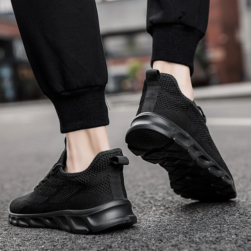 Damyuan bernapas Mesh sepatu pria hitam berjalan flat ukuran besar wanita tenis Sneakers Unisex Jogging berjalan sepatu atletik