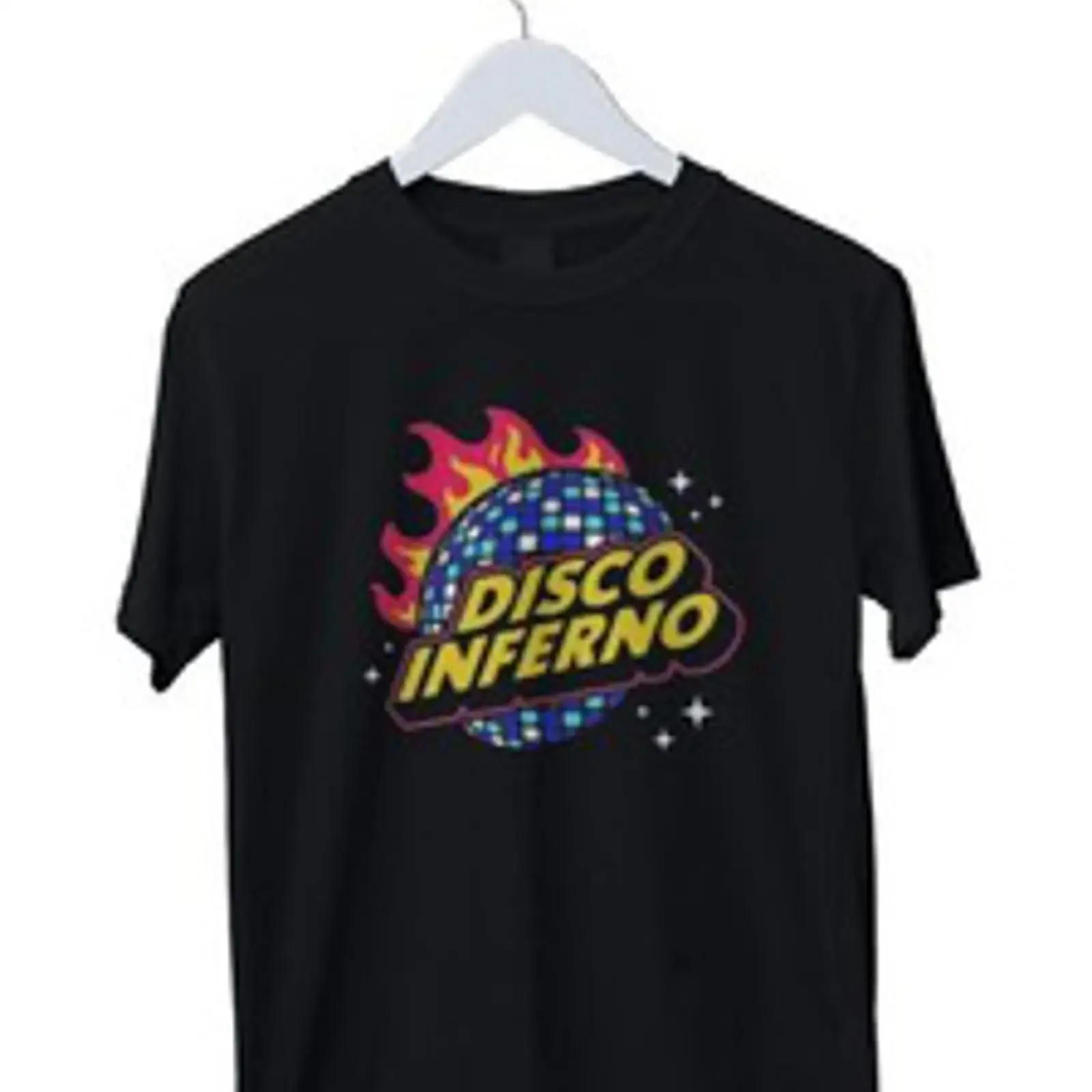 Disco Inferno Retro 80s 90s Print Men's T Shirt SML XL 2 3 4 vintage Washed Stretched designer clothes Slightly Breathable