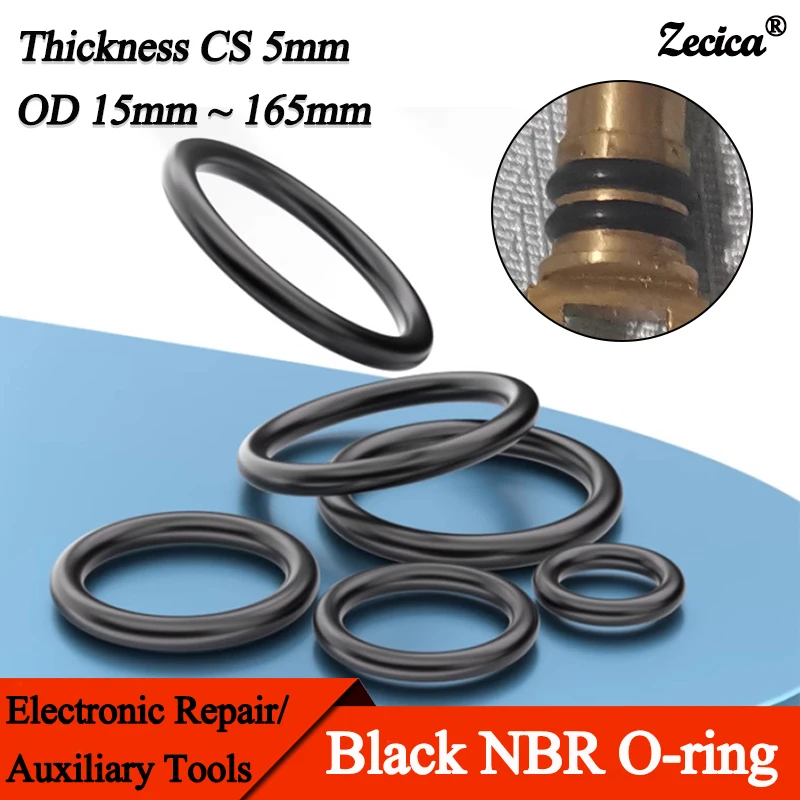 

10Pcs Black Nitrile Butadiene Rubber Oil NBR O-ring CS 5.0mm OD 15~165mm High Temperature Resistant O Ring Sealing Gasket