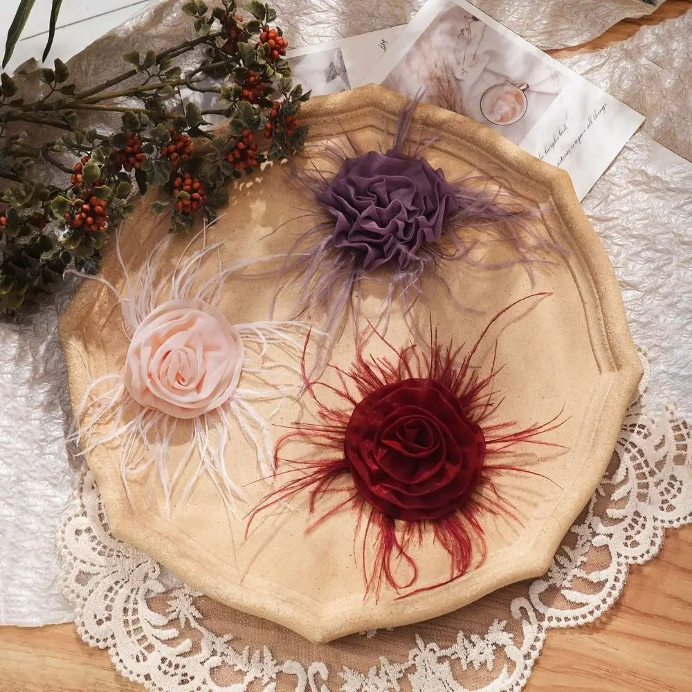 Cloth Organza Flower Decor Natural Ostrich Plume Organza Flower Ostrich Feather Accessory Soft Light Texture Hair Ornament