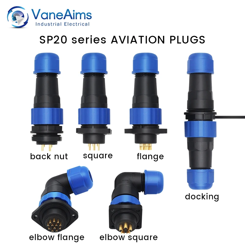 Waterproof connector SP20-2/3/4/5/6/7/9/10/12/14 pin plastic aviation socket plug wire terminal block Elbow connector