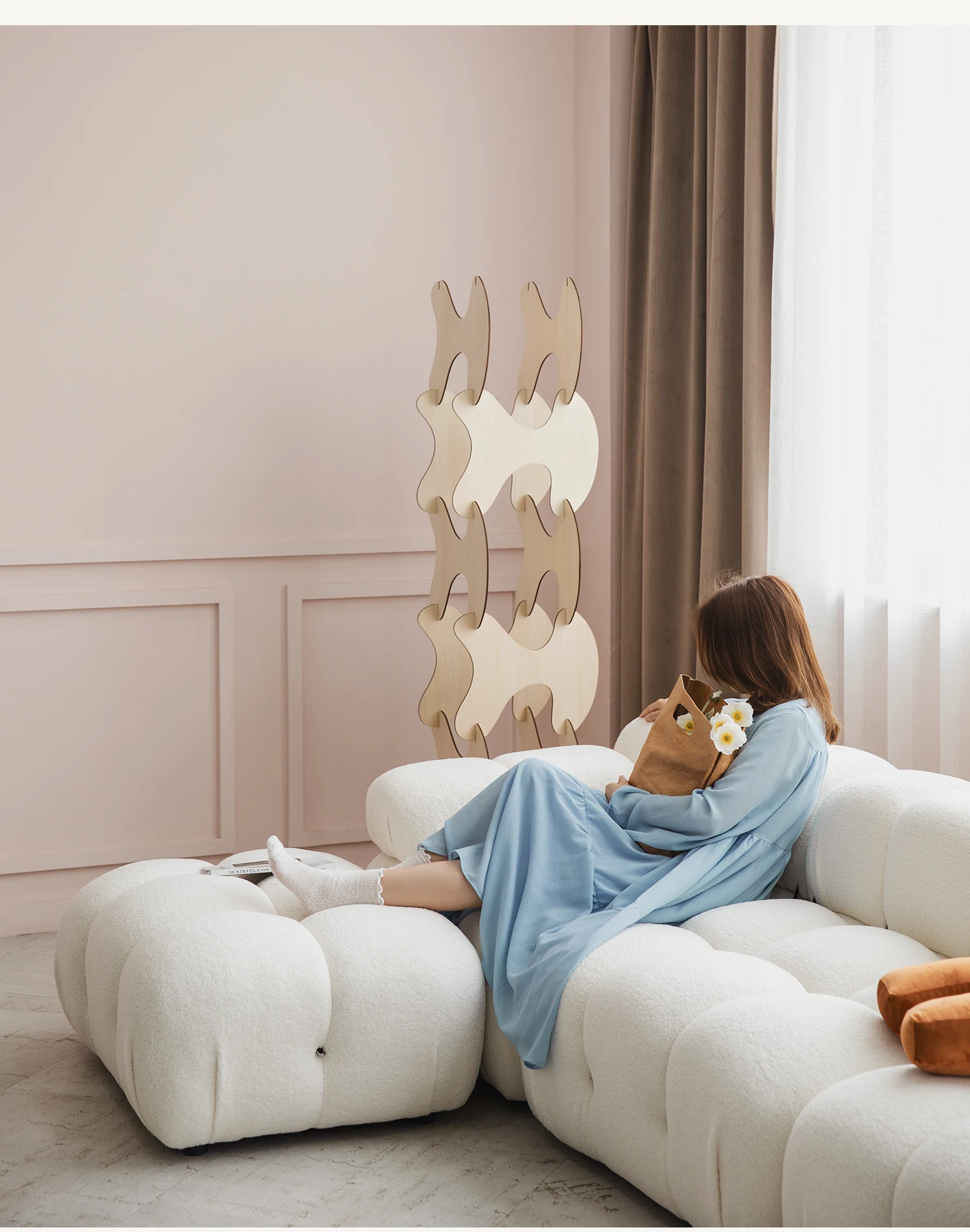 Small family cashmere sofa square module sofa combination cream wind white cashmere living room sofa