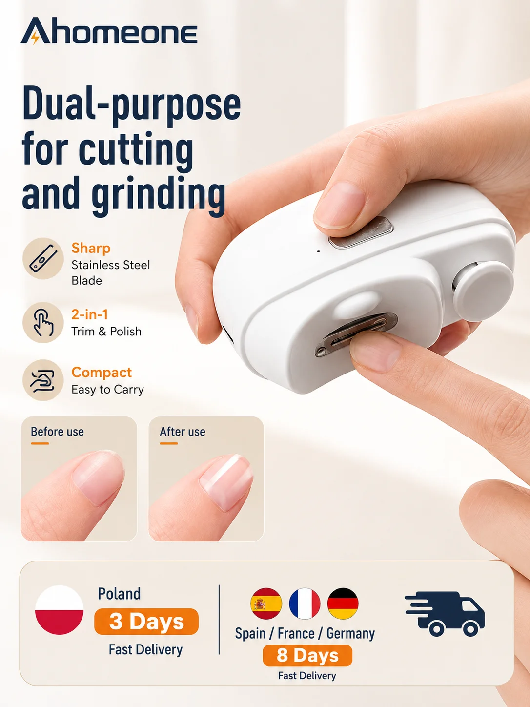 Elektrischer Nageltrimmer 2-in-1 mit LED-Licht, USB-Nageltrimmer & Polierer, 2 Geschwindigkeiten, Legierungsklinge zum Schleifen und Polieren, Maniküre-Set, integrierter Nagelspäne-Auffangbehälter,