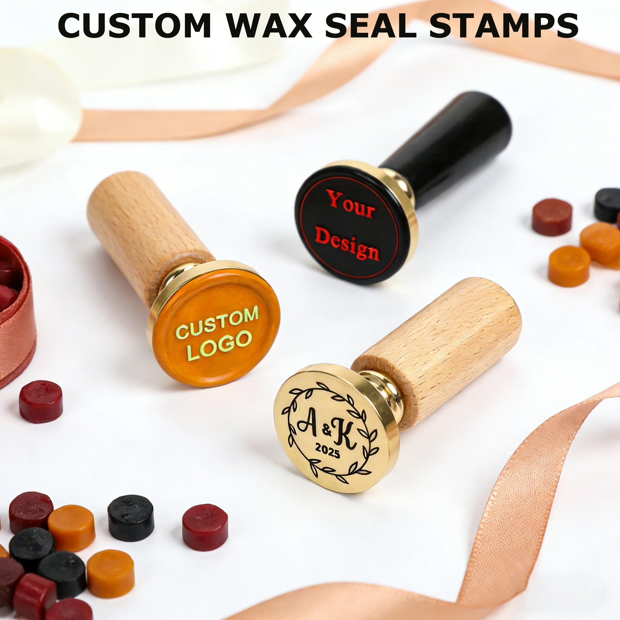 Individueller Wachssiegel-Stempel mit Mehreren Designs Personalisiertes Logo-Wachsstempel Maßgefertigter Initialen-Stempel für Hochzeitsumschläge Einladungskarten