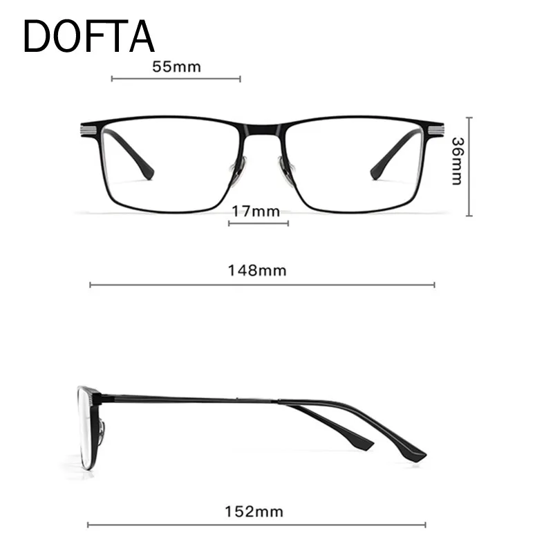 DOFTA Square Pure Titanium 2 In 1 Magnet Clip On Glasses Polarized Optical Prescription Eyeglasses Frame Men 5873