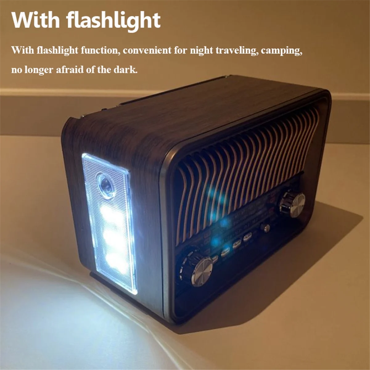 LBER Portable FM AM SW Radio Vintage Radio Wireless Bluetooth Speaker with LED Flashlight Support TF Card U Disk AUX - view 4