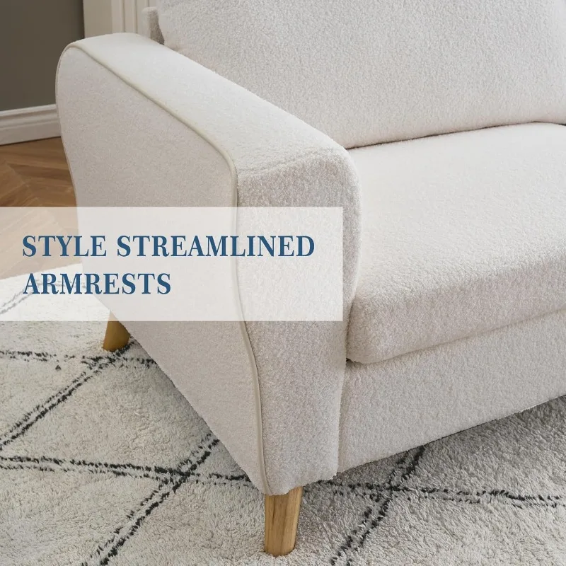 Sofá moderno de 3 lugares, sofá de meados do século de 84 polegadas com braços, sofás boucle para sala de estar, quarto, bege