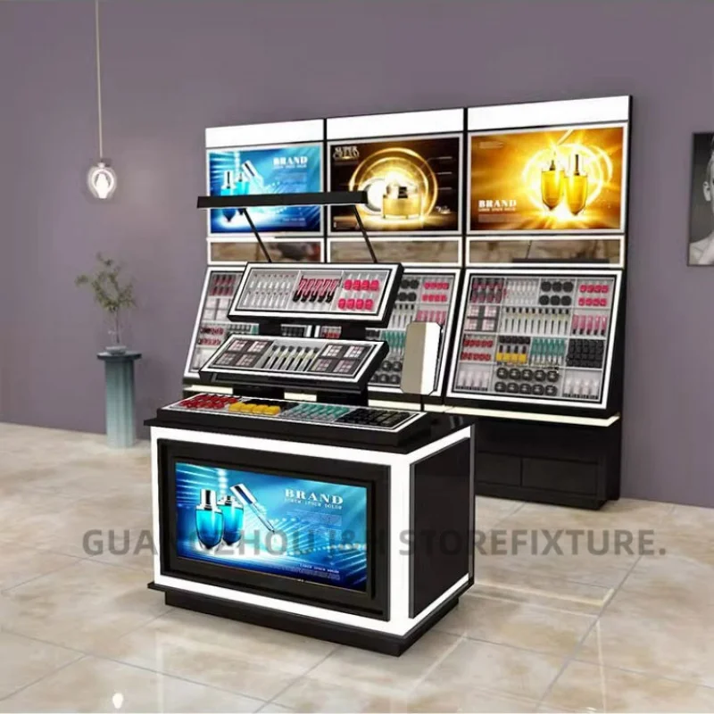 customized.Luxury Cosmetic Wooden Display Rack Kiosk Custom Makeup Nail Polish Shelf Lipstick Display Stand Retail Stor