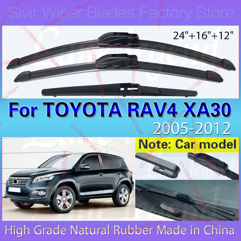 

3PCS For TOYOTA RAV4 XA30 2005 - 2012 24"+16"+12" Front Rear Wiper Blades Windshield Windscreen Window Rain Brush Accessories