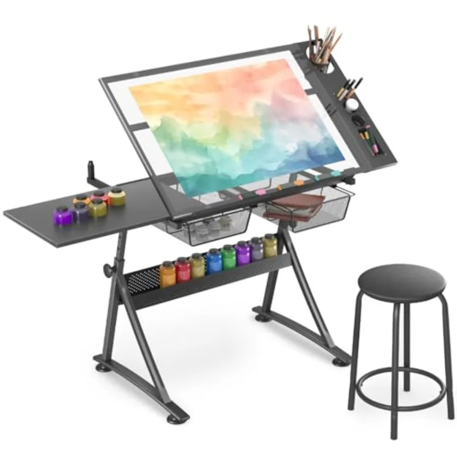 

Стол для черчения и творчества с выдвижными ящиками и местом для хранения для рисования, письма, живописи и творческих задач (размер M)