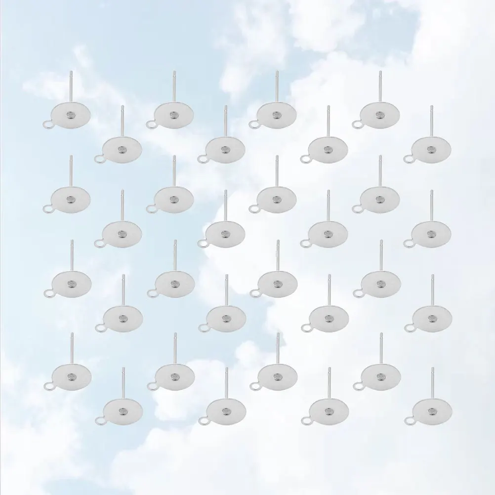 

100 pcs Stainless Steel Flat Pad Pierced Earring Pin Post 10Mm Base 12Mm Length Silver Diy Jewelry Making Replacement