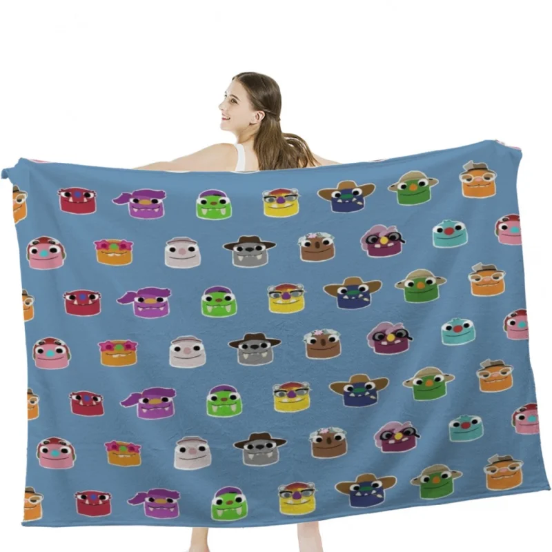 Bugsnax - All grumpuses Throw Blanket Soft Velvet Blanket Camping Bedding Blanket Cold Cinema or Travel