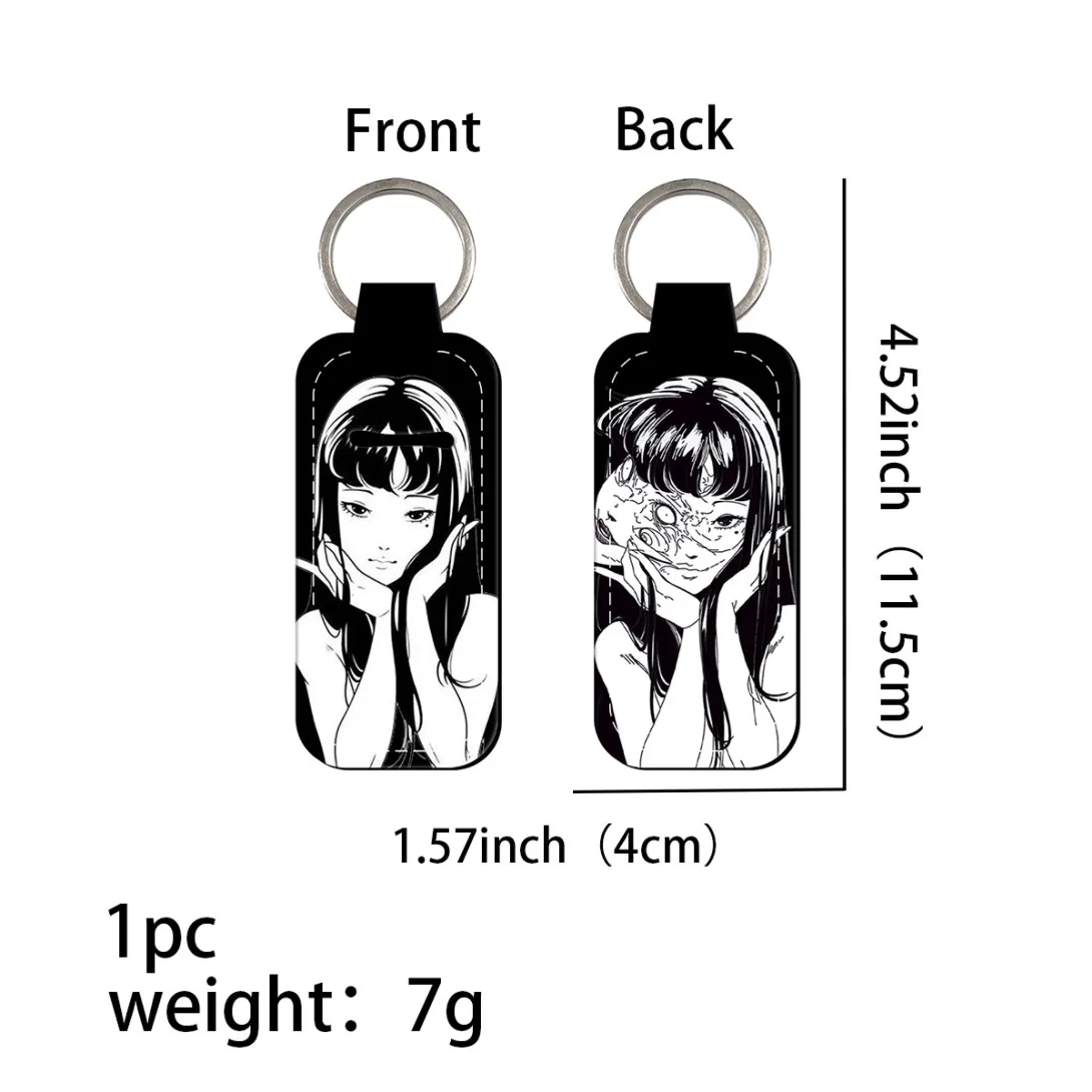 Horror Anime Girl Clip On Lipstick Sleeve Holder Lip Balm Holder Keychain Trendy Lip Balm Keyring Bag Charms Travel Accessories