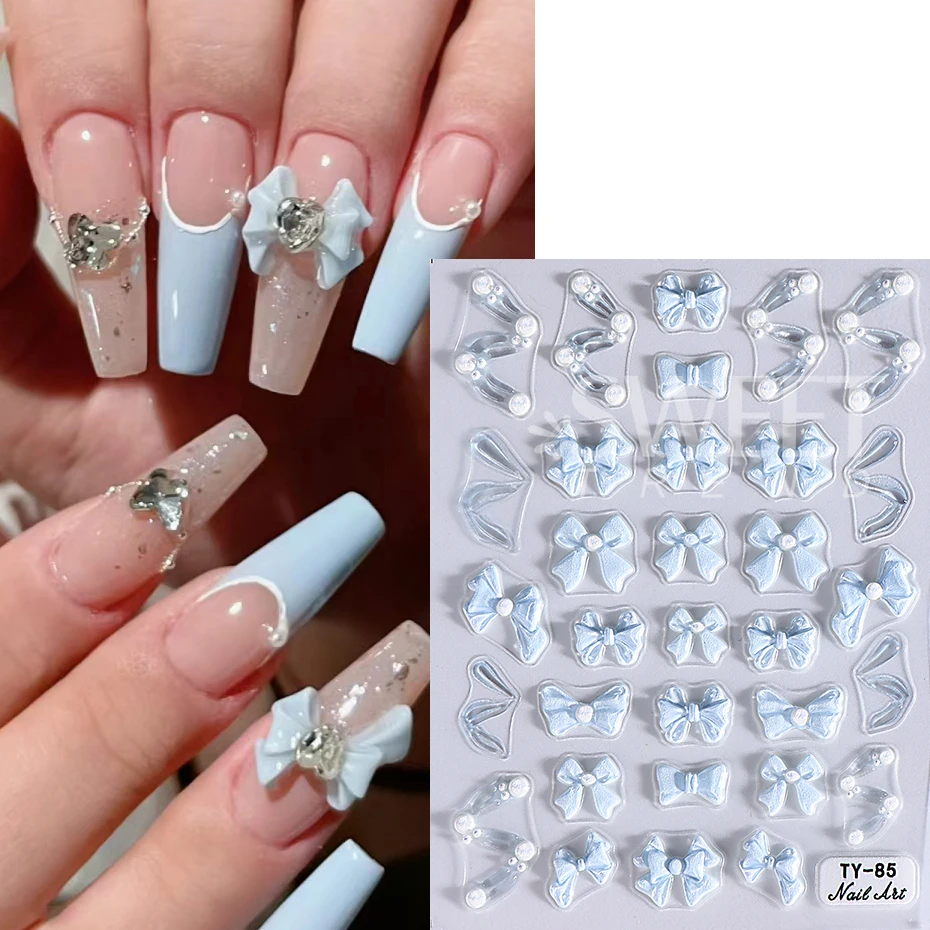 5dネイルリボンステッカー、黒とピンクのリボン、ネイルチャーム、かわいいシルクの蝶ネクタイデカール、カワイイマニキュアアクセサリー、y2kデザインサイド