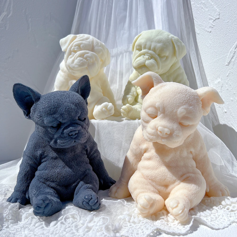 

Sitting Sleeping French Bulldog Puppy Candle Mold Animal Boston Terrier Puppies Soy Wax Silicone Mould Pug Dog Lover Home Decor