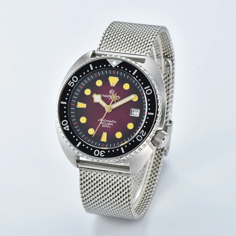NH35 Automatic Mechanical Watch for Men Retro Dive Watch 40mm Purple Dial Luminous Sapphire Crystal Waterproof Daily Wristwatch