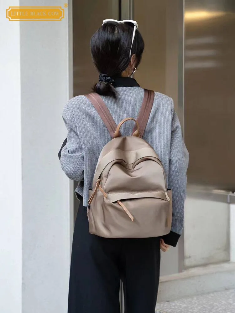 Fashion Korean Style  Ladies Spliced Zipper School Bag Nylon Lightweight Travel Waterproof Backpack Female Versatile Backpacks