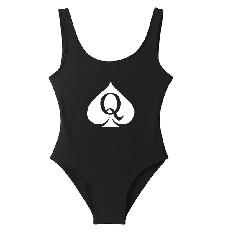 Women One Piece Swimsuit Sexy Bodysuit Queen of Spades Swimwear Black Swim Suit Backless Mayo Monokini Sexy Badpak One-Piece