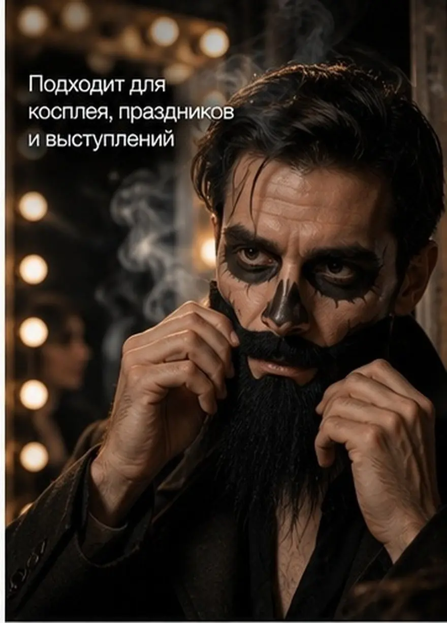 Black Self-Adhesive Full Beard and Mustache for Adults One Size Fits Most Comfortable Lightweight Reusable Funny Cosplay