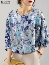 2024 ZANZEA Summer Floral Printed Blouse Women Bohemian Short Sleeve Tops Vintage O Neck Work Blusas Tunic Casual Holiday Shirt