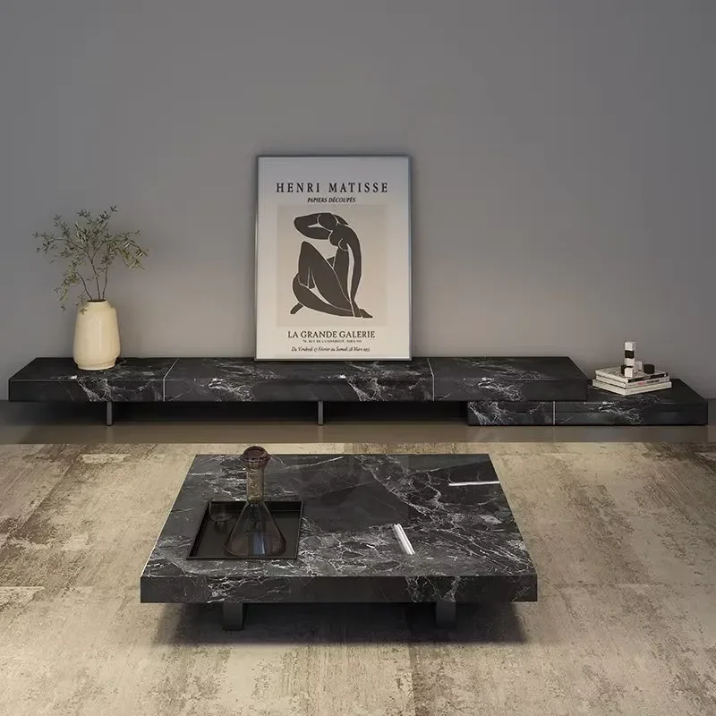 Italian Stone TV Cabinet Nordic Minimalist Coffee Table High-end Suspended Marble Light Wall Mount TV Stand Set